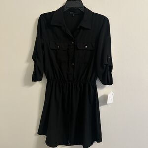 BeBop Black Shirt Dress Button Front Roll Tab Sleeves Women’s Size Medium NWT